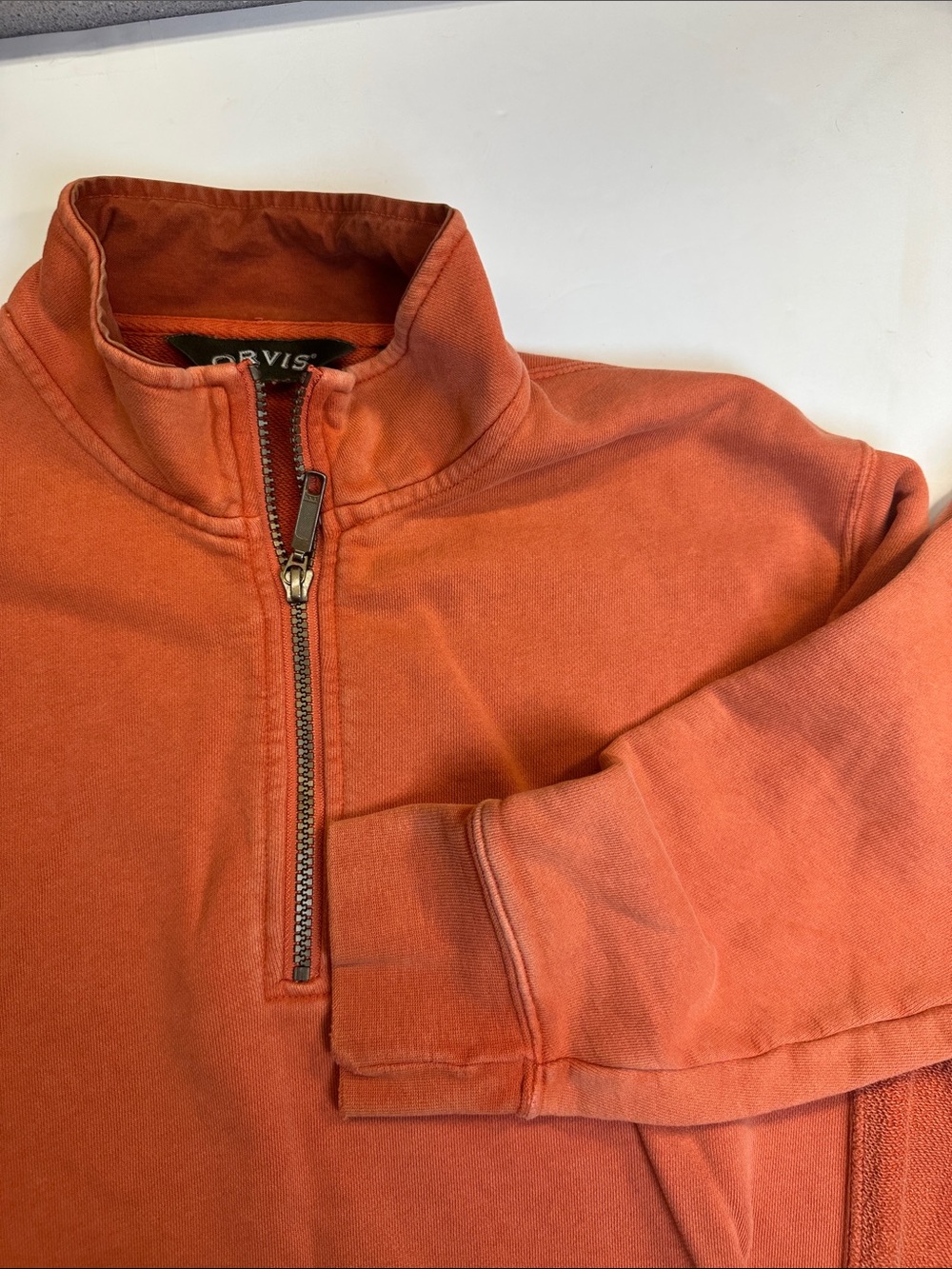 Orvis Quarter Zip Orange Pullover Sweatshirt, Cotton Men's M Vintage Look